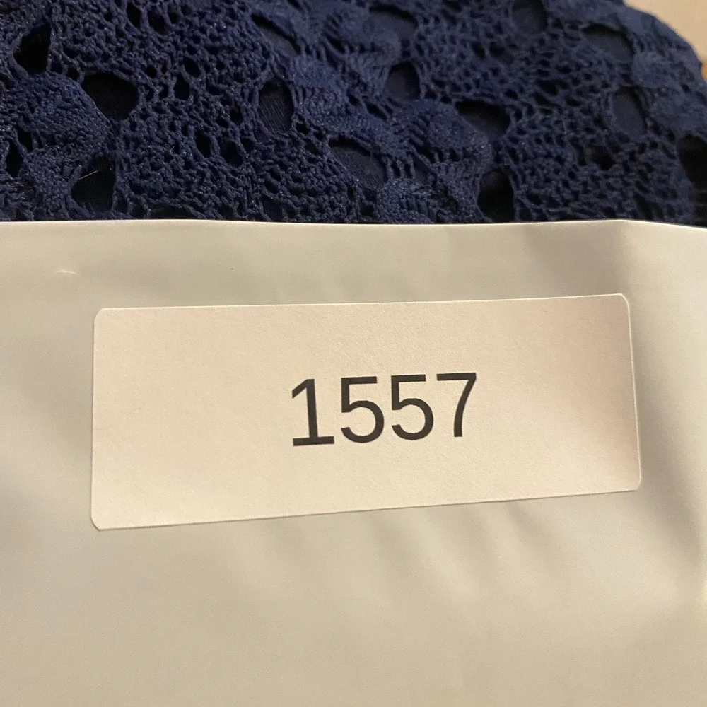 Self Esteem Shirt Womens XL Navy Crochet Lace Long Sleeve Scalloped Hem Lined